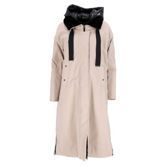 Herno Fur Lining Midi Parka Coat in Beige Polyester
